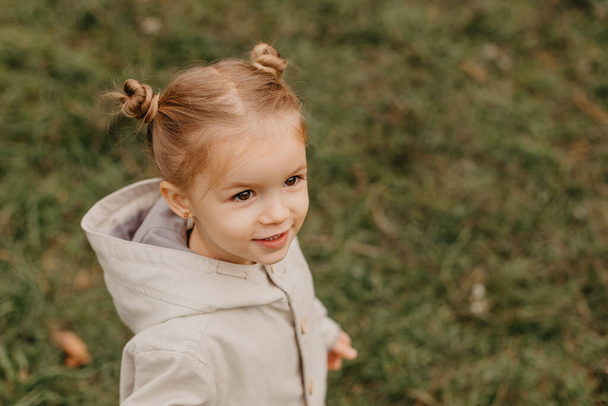 portrait of a little cute girl walking in the autumn park - Foto, Bild