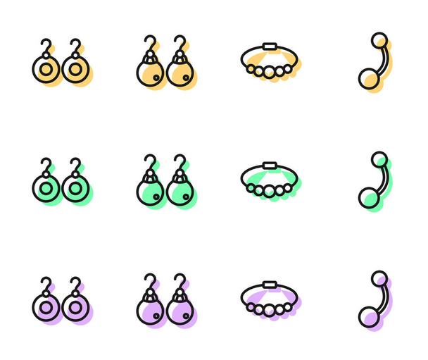 Set line Bracelet jewelry, Earrings, and Piercing icon. Vector - Vector, Image