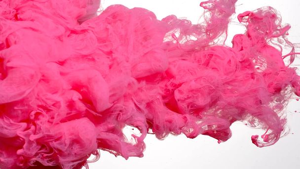 Pink cloud of ink on a white background. Awesome abstract background. Drops of pink ink in water. Pink watercolor ink in water on a white background. Colored acrylic paints in water. - Photo, image