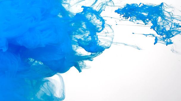 Blue cloud of ink on a white background. Abstract background. Drops of blue ink in water. Colored acrylic paints in water. Blue watercolor ink in water on a white background. - Foto, Bild