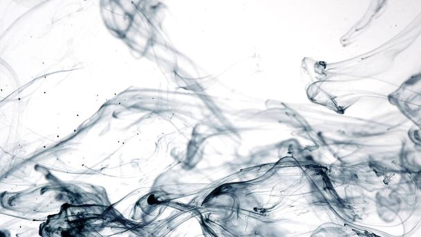 Black watercolor ink in water on a white background. Black cloud of ink on a white background. Abstract background. Drops of black ink in water. Colored acrylic paints in water. - Фото, зображення