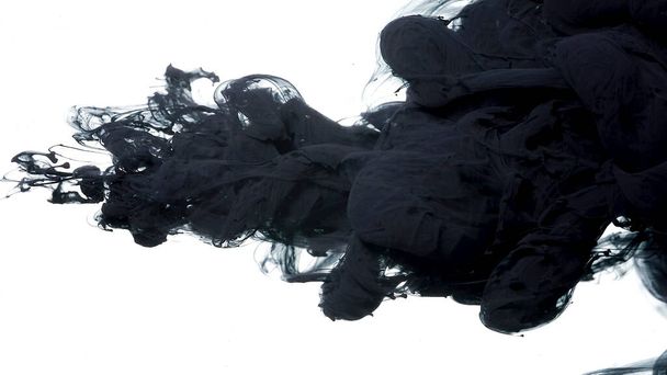Abstract background. Drops of black ink in water. Colored acrylic paints in water. Black watercolor ink in water on a white background. Black cloud of ink on a white background. - Photo, image