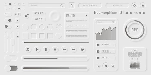 Elementos de interface de usuário para aplicativo móvel. Neumorfismo Kit de design de interface de usuário. Neumorfismo UI conjunto de ícones UX. - Vetor, Imagem