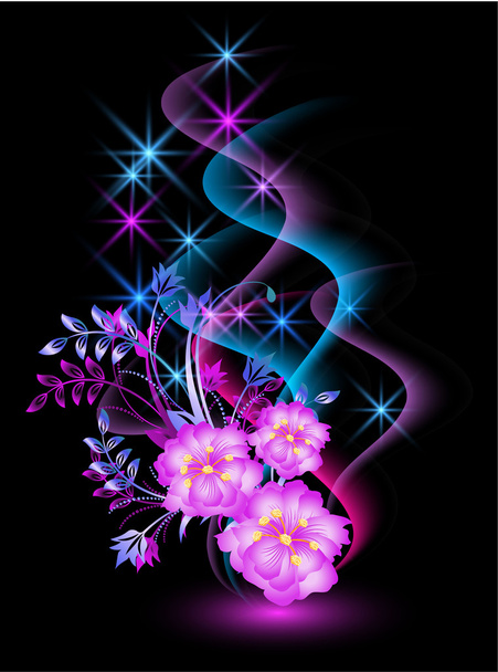 Glowing background with flowers and stars - Διάνυσμα, εικόνα