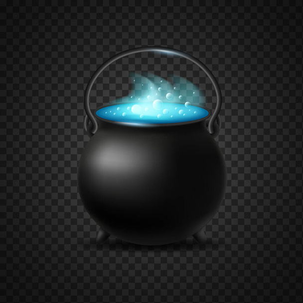 Cauldron of blue witchcraft potion isolated. Rising steam with bubbles of pot of bubbling potion - Vektor, Bild