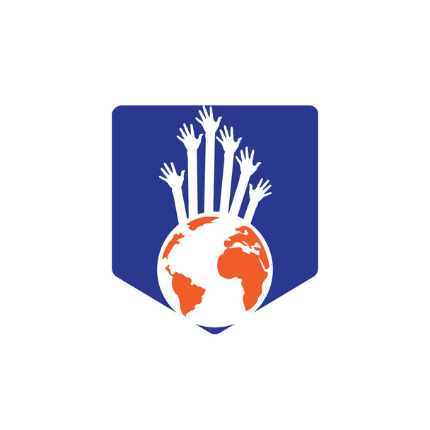 World hands wektor szablon projektu logo. Koncepcja logo wsparcia światowego. - Wektor, obraz