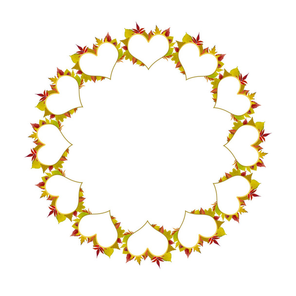 Őszi levelekből készült szívek körbefonva. - Fotó, kép