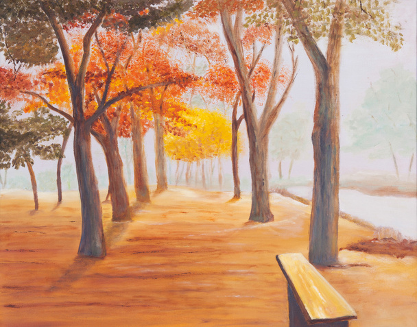 πίνακας ζωγραφικής που δείχνει την όμορφη ηλιόλουστη φθινοπωρινή μέρα σε ένα πάρκο - Φωτογραφία, εικόνα