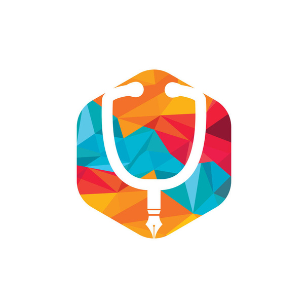 Medisch onderwijs vector logo ontwerp. Ontwerp van penpunt en stethoscoop-vectorpictogram. - Vector, afbeelding