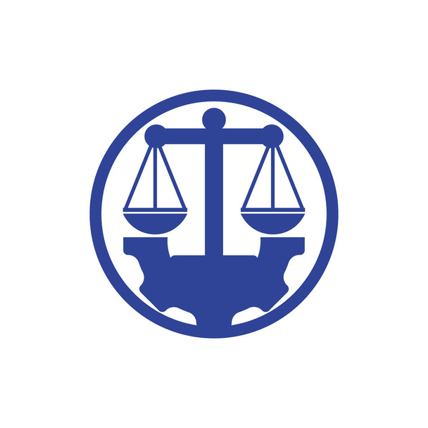 Concepto de diseño de logotipos de firma de abogados industriales. Despacho de abogados con plantilla de diseño de logotipo de engranaje. - Vector, Imagen