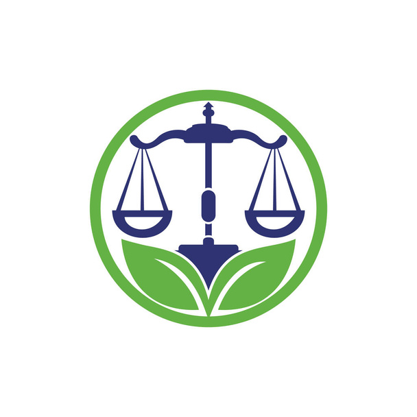 自然法事務所ロゴデザインテンプレート。グリーンスケールロゴのコンセプト. - ベクター画像