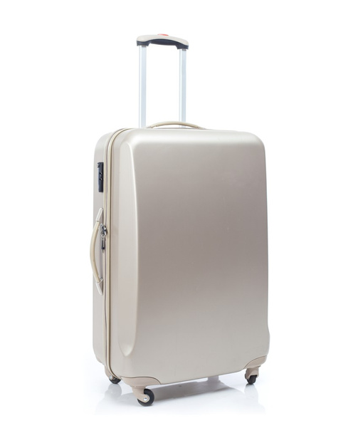 Big travel suitcase on wheels, isolated white - Fotoğraf, Görsel