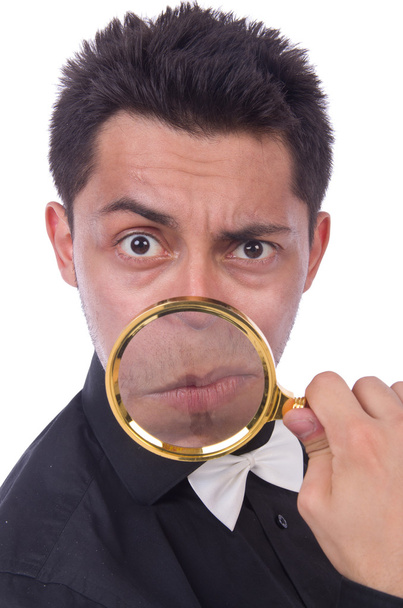 Funny man with magnifying glass - Photo, image