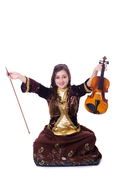Frau spielt Geige auf Weiß - Foto, Bild