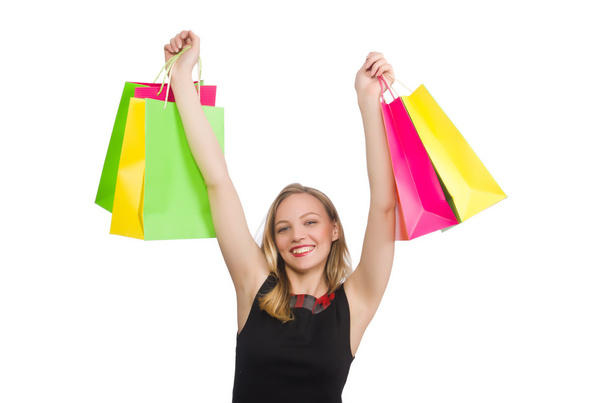 Žena po nakupování spree on white - Fotografie, Obrázek