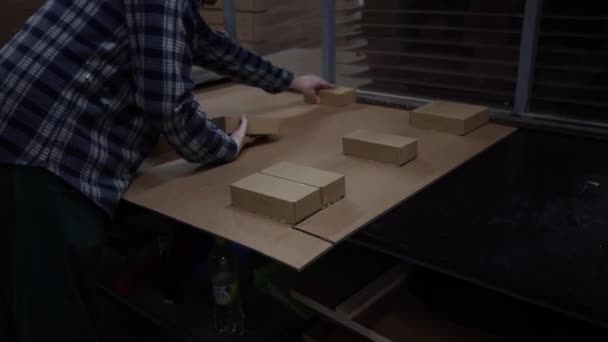 Primer plano de fabricación de paletas de cartón. - Metraje, vídeo