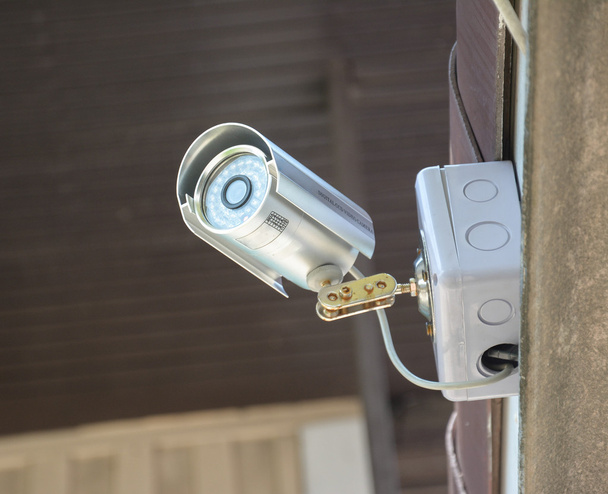 Silver security Camera or CCTV in home - 写真・画像