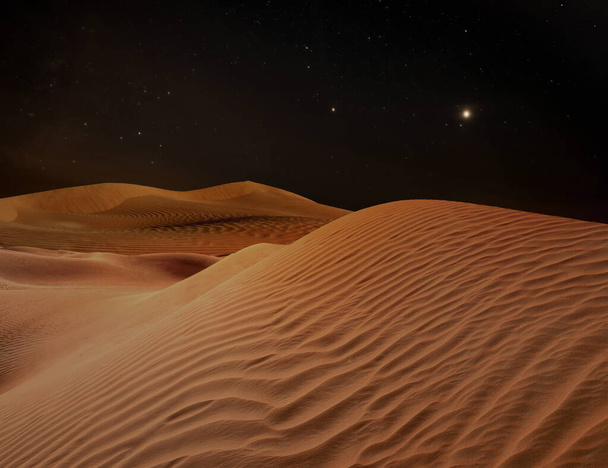 Scenic view of sandy desert under starry sky in night  - Foto, imagen