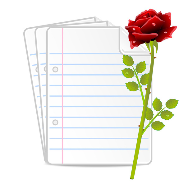paper folias and red rose - Vector, Image