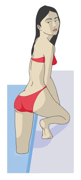 Asiatique fille par la piscine
 - Vecteur, image