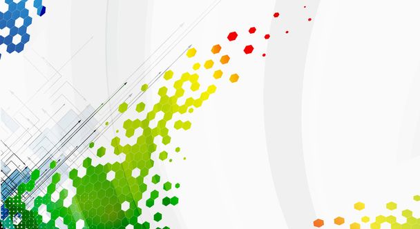 矢印と抽象的な色の六角形技術の背景 - ベクター画像