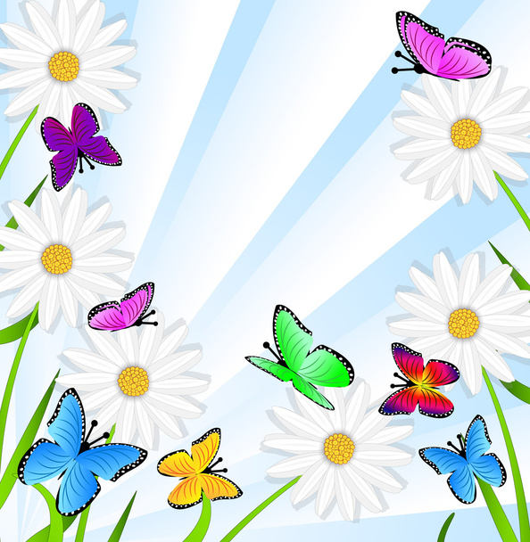 background  with flowers and butterflies - Вектор, зображення