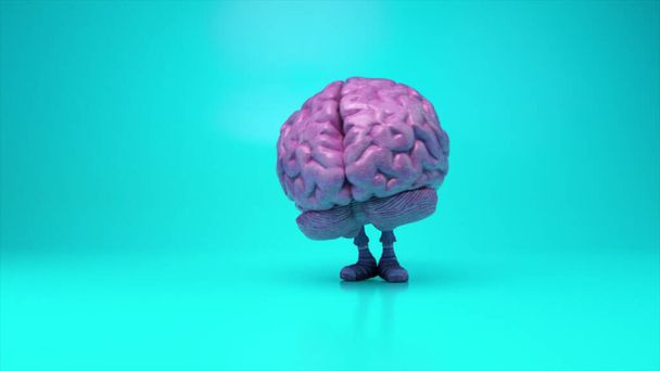 Tańczący mózg na kolorowym turkusowym tle. Sztuczna inteligencja. Animacja 3D płynnej pętli - Zdjęcie, obraz