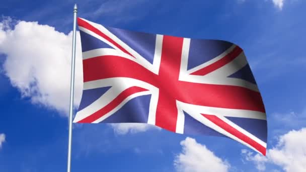 Nagy-Britannia zászló integetett a szél ellen, a kék ég - Felvétel, videó