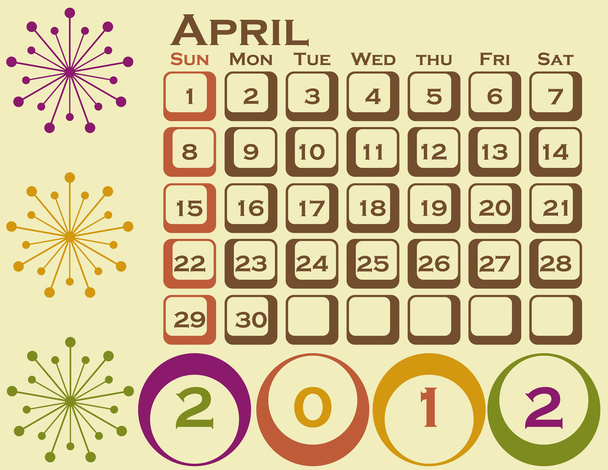 Kalendarz 2012 w stylu retro zestaw 1 kwietnia - Wektor, obraz