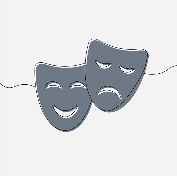 Театральная маска символизирует вектор, грустную и счастливую концепцию. Комедийные и трагические маски. - Вектор,изображение