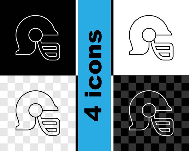 Set line American Football Helm Ikone isoliert auf schwarz-weißem, transparentem Hintergrund. Vektor - Vektor, Bild
