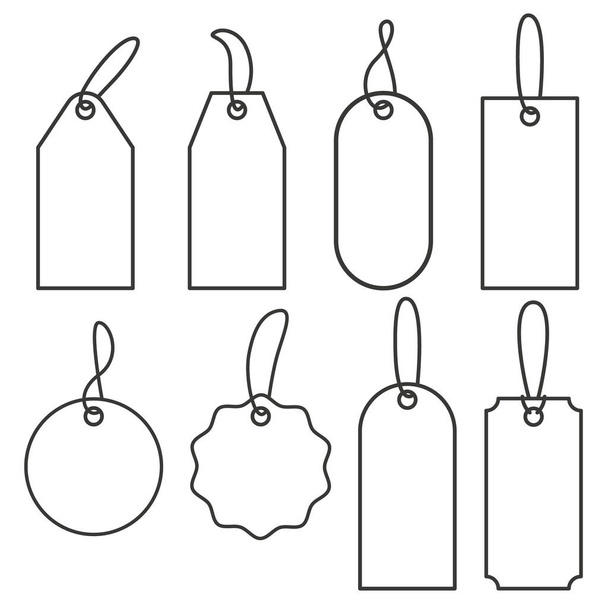 Etiquetas de precio. Conjunto de iconos para la venta o equipaje. Ilustración de etiquetas de contorno vectorial aislada sobre fondo blanco - Vector, imagen