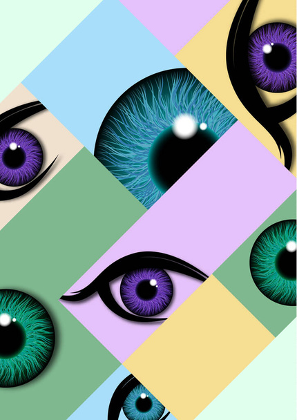 Luminoso banner geometrico. Occhio, pupilla, vedi. Design creativo per banner, volantino Illustrazione vettoriale - Vettoriali, immagini