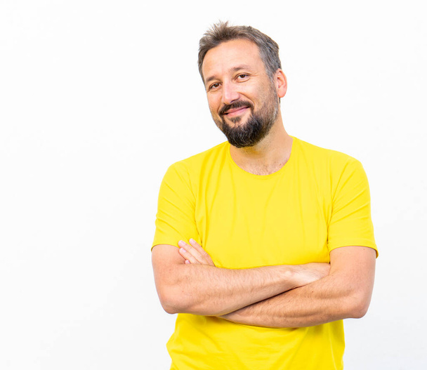 One positive man with yellow shirt portrait - Фото, зображення