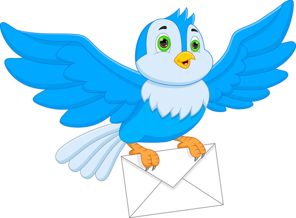 schattige vogel dragen envelop op witte achtergrond - Vector, afbeelding