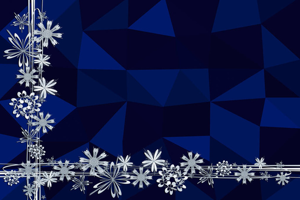 Noel arkaplanı soyut yıldız çerçevesi gümüş mavi siyah ışık koyu renk Noel motifli çokgen - Fotoğraf, Görsel