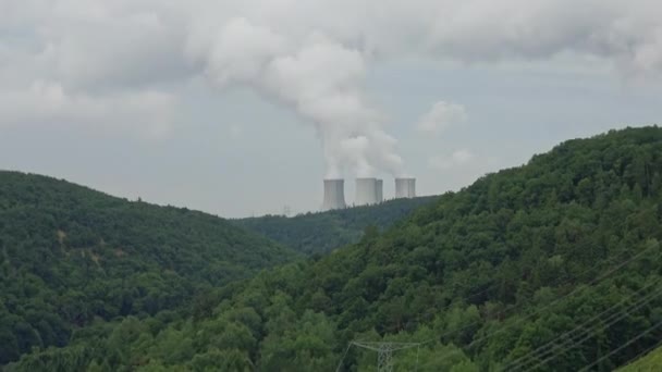 Cooling towers of a nuclear power plant. Nuclear power station Dukovany. Vysocina region, Czech republic, Europe. - Footage, Video