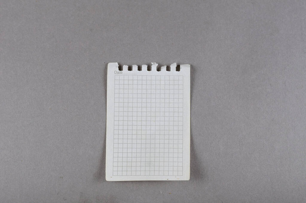 Sheet of paper torn from spring-loaded notebook on gray backgrou - Photo, Image