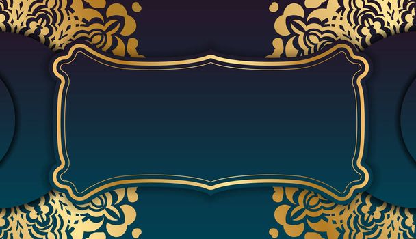 Синий градиентный баннер с индийским золотым узором и размещением под логотипом или текстом - Вектор,изображение