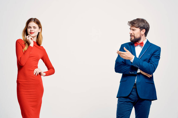 beautiful young couple communication fashion light background - Photo, Image
