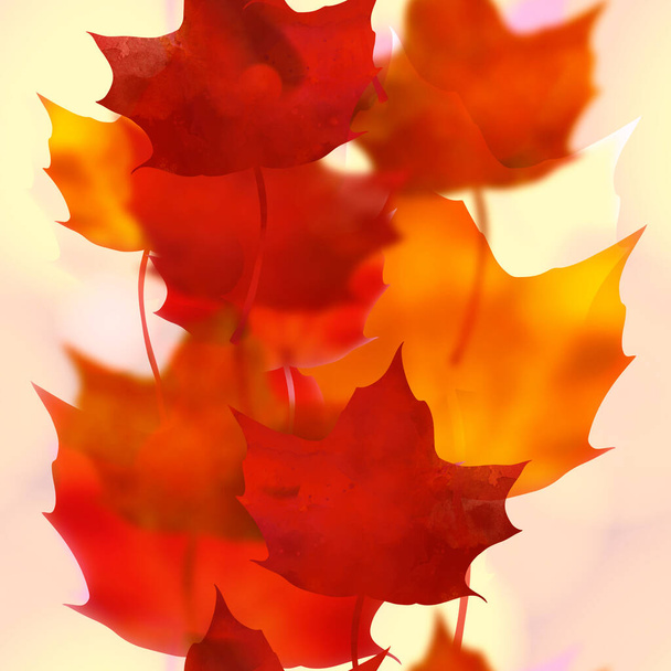 Abstracte fantastische herfstbladeren met 3D illusie naadloos patroon. Digitale lijnen met de hand getekend beeld met aquareltextuur. Gemengde media kunstwerken. Eindeloos motief voor verpakking, scrapbooking, textiel. - Foto, afbeelding