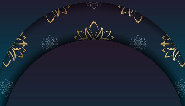 Verloop blauwe achtergrond met grieks gouden ornamenten en logo ruimte - Vector, afbeelding