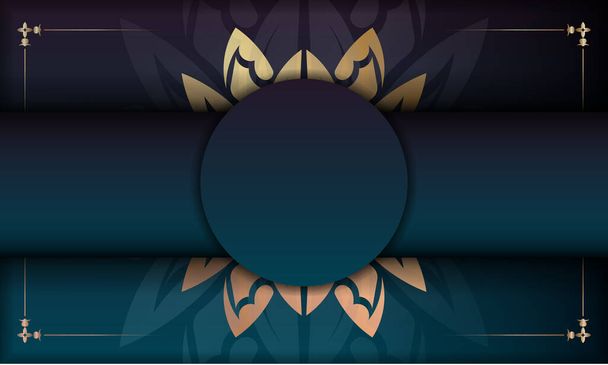 Фон с градиентно-голубым цветом с индийским золотым орнаментом для оформления под логотипом или текстом - Вектор,изображение