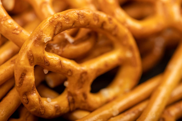 Crispy bread straws with salt, close-up, selective focus, top view - Photo, Image