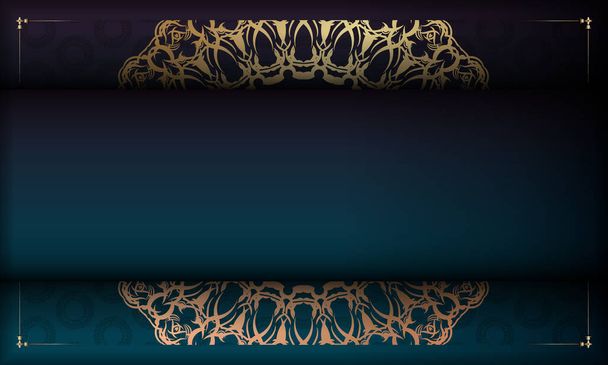 Blauw gradiënt banner sjabloon met indisch goud patroon en plaats onder uw logo of tekst - Vector, afbeelding