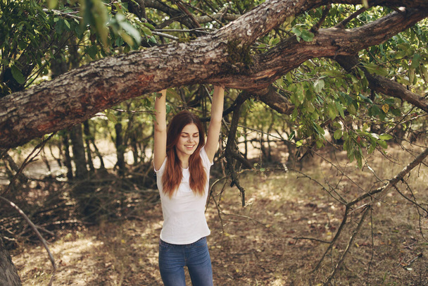 woman outdoors by the tree nature Lifestyle summer - Photo, Image