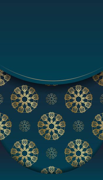 Blaues Gradientenbanner mit Mandala-Goldmuster für Logo-Design - Vektor, Bild