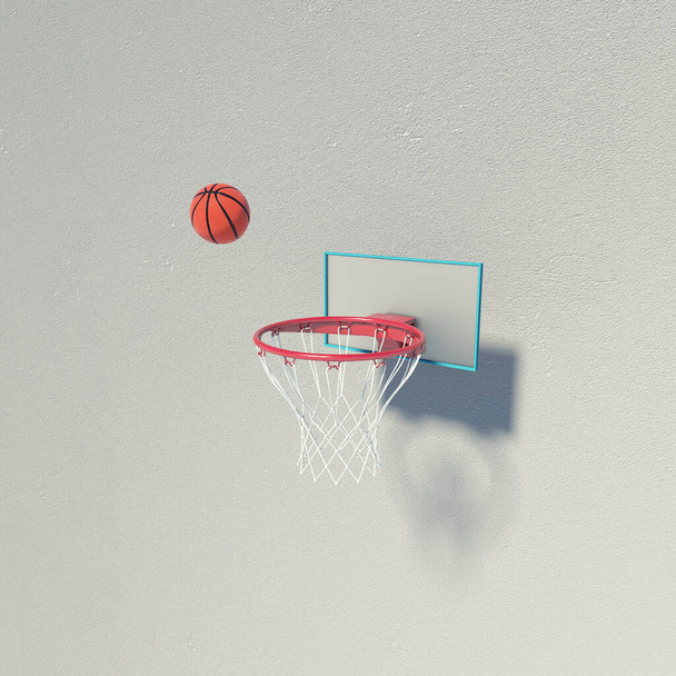 Basket ball to a over sized rim . Easy opportunity concept . This is a 3d render illustration.  - Photo, Image