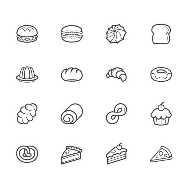 Set von Bäckerei Vecter schwarzes Symbol auf weißem Hintergrund eingestellt - Vektor, Bild
