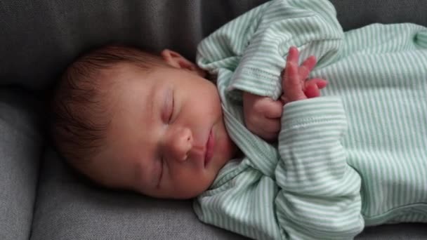 Baby Sleep Newborn Sleep, Μικρό κορίτσι κοιμάται στην καρέκλα πρόσωπο και τα χέρια κοντά - Πλάνα, βίντεο